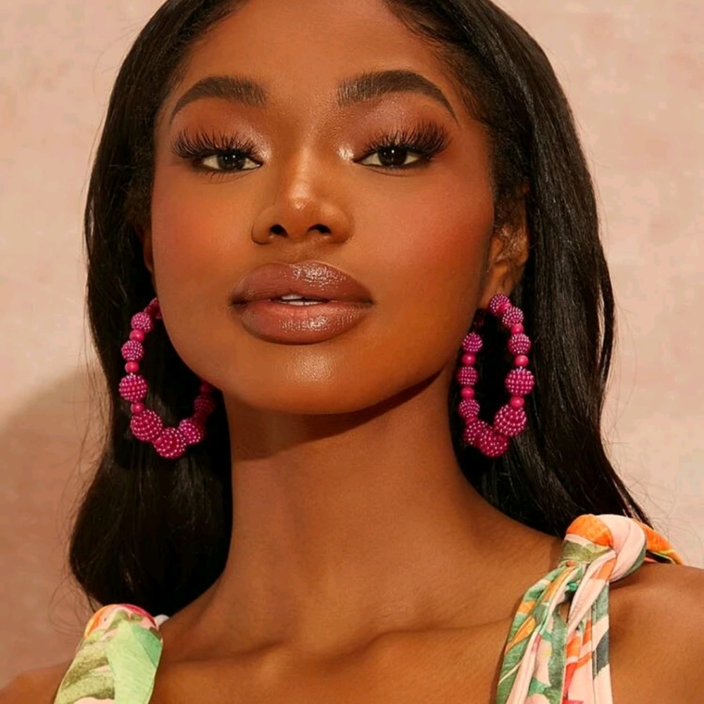 🍉5 for $25* Beaded Ball Hoop Earrings